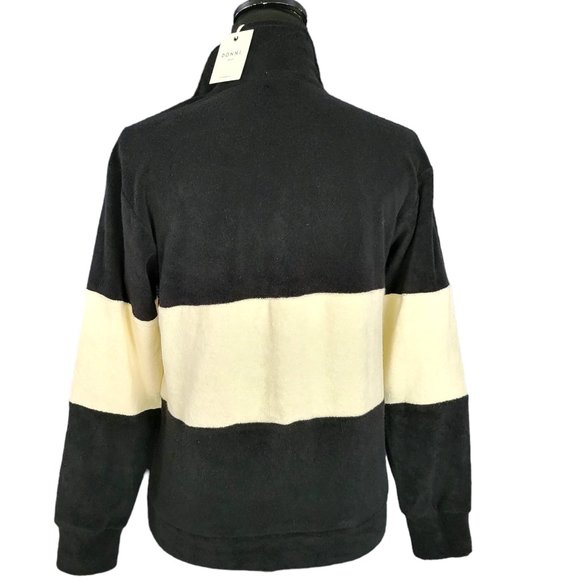 DONNI - Terry Half-Zip Pullover Black and Cream XSmall - Picture 2 of 14